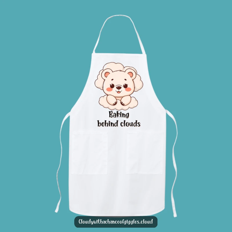 Funny Bear Cub Cloud Peek Apron - Bake with Playful Charm!