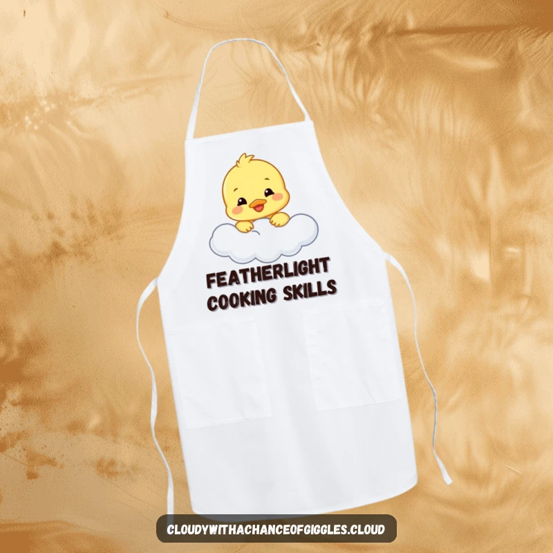 Funny duckling apron illustrating a smiling duckling peeking from a cloud, perfect for kitchen adventures and humorous protection.