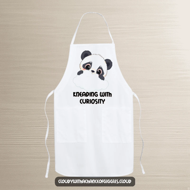 Funny panda cub apron illustrating a curious panda cub peeking over a cloud, ideal for kitchen fun and humorous protection.