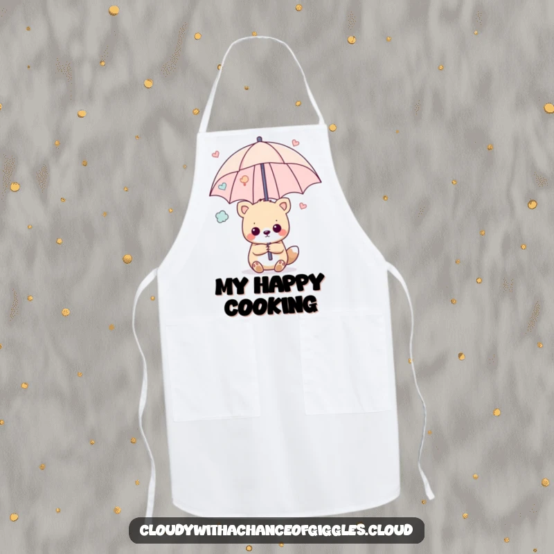 Funny kitchen apron featuring an animal holding an umbrella made of happy thoughts, adding cheerful and humorous protection.
