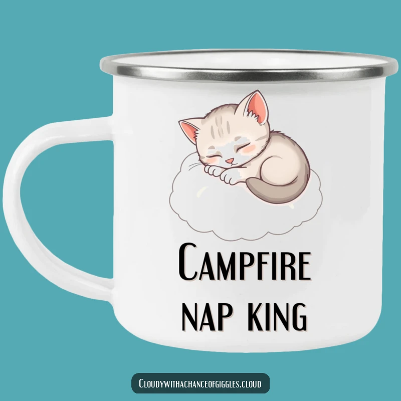 Funny Sleepy Kitten Camping Mug: Cozy Cloud Design, Perfect Relaxing Funny Gift