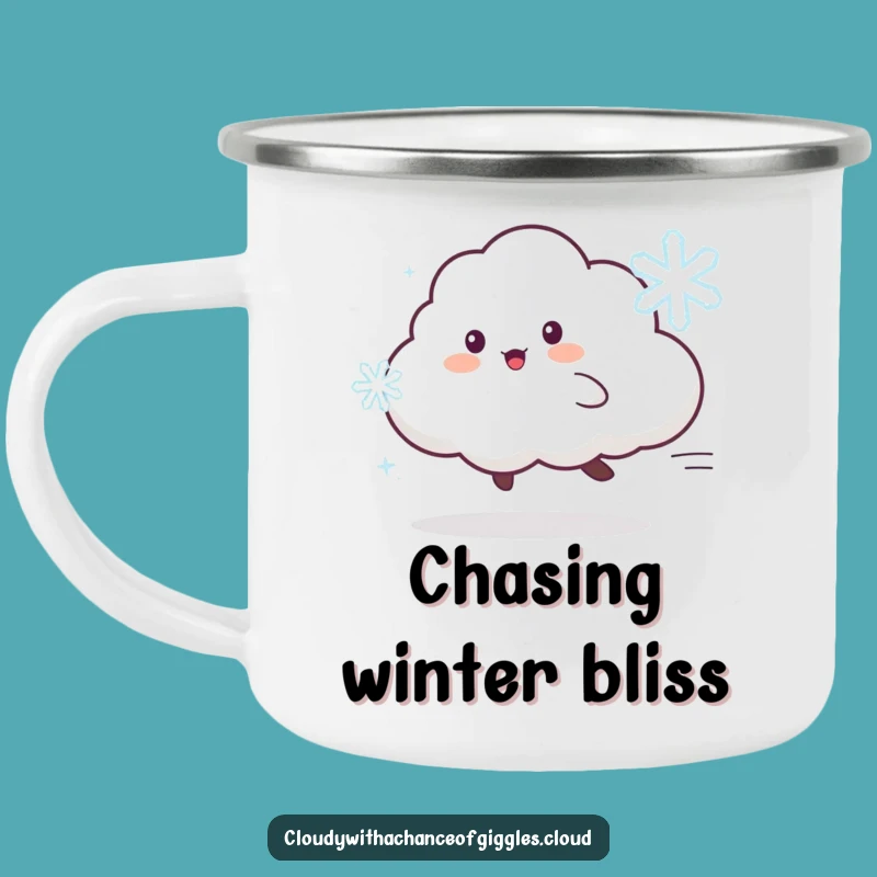 Funny Cloud Animal Camping Mug: Chasing Snowflake, Winter Adventure Cup