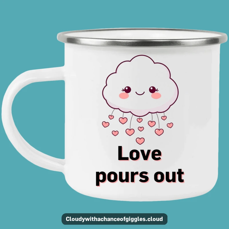 Funny Cloud Heart Rain Camping Mug: Durable, Happy Face Enamel Mug Gift!