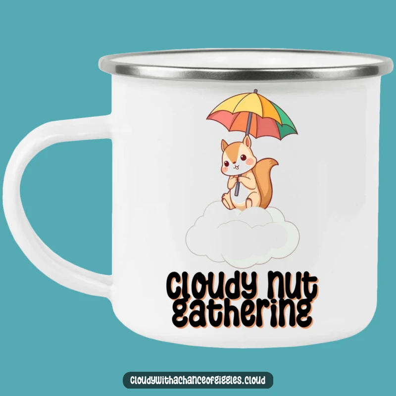 Funny Squirrel Umbrella Camping Mug: Durable, Quirky Upside Down Enamel Mug Gift!
