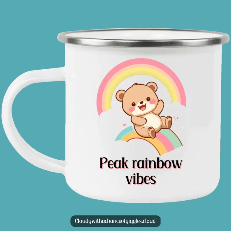 Funny Bear Cub Rainbow Slide Camping Mug: Outdoor Playful Humor, Perfect Gift