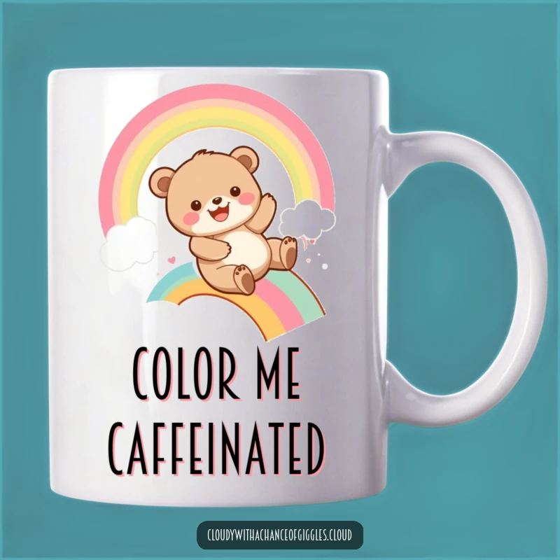 Funny Bear Cub Rainbow Slide Mug: Playful Joyful Humor, Perfect Gift