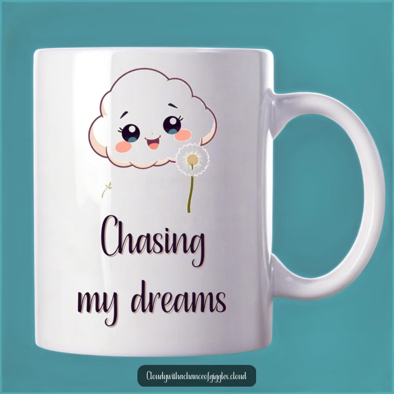 Funny Excited Cloud Dandelion Chase Mug - Whimsical Fun Gift!
