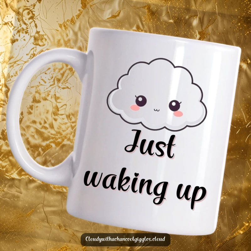 Funny cloud mug, a tiny cloud with big curious eyes peeking from behind a larger cloud, playing peek-a-boo.