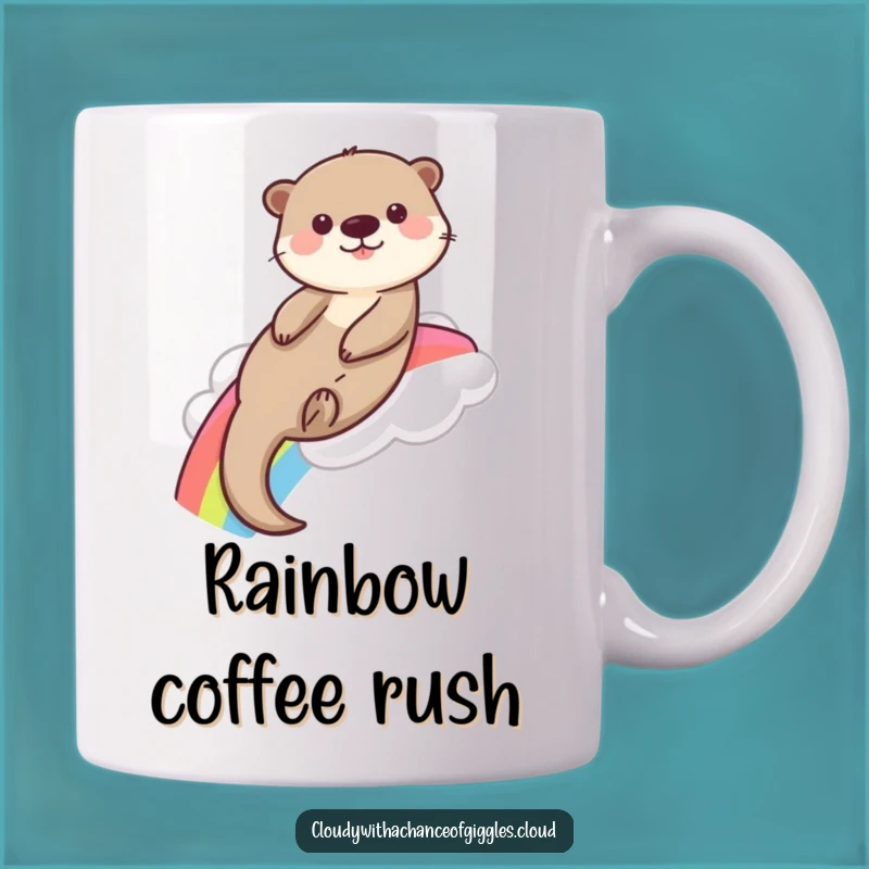 Funny Otter Rainbow Mug: Joyful Cartoon Slide for Gift Enthusiasts