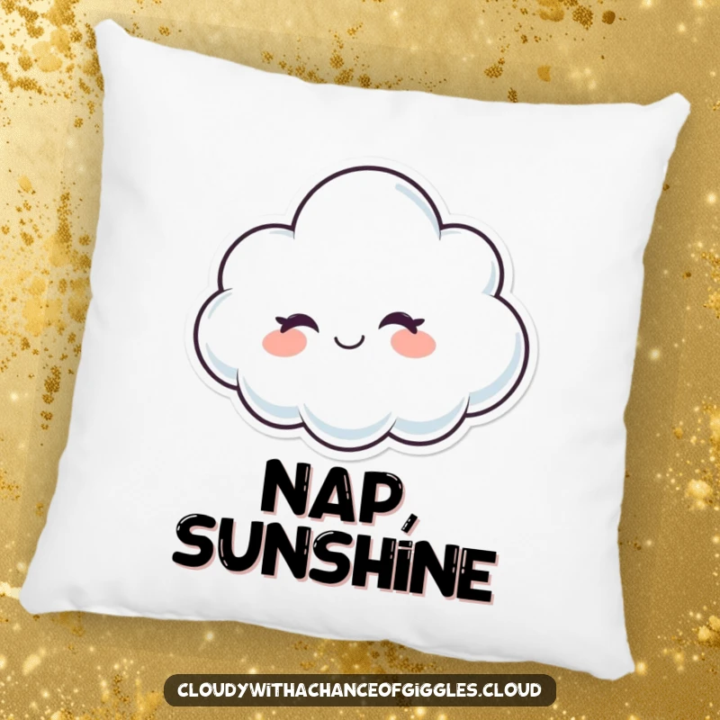 Funny whimsical cloud character winking with a friendly smile, a soft and humorous pillow.