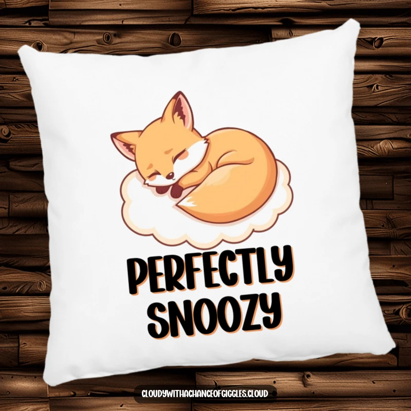 Funny sleepy fox napping on a cloud pillow, offering plush comfort and a touch of humorous charm.