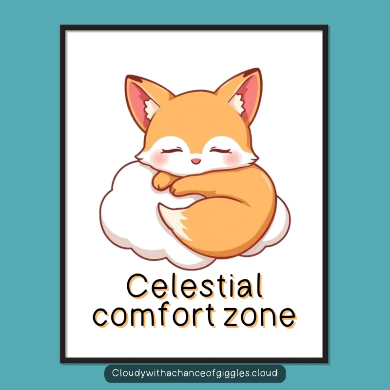 Funny Sleepy Fox Cloud Digital Art - Instant Dreamy & Hilarious Decor