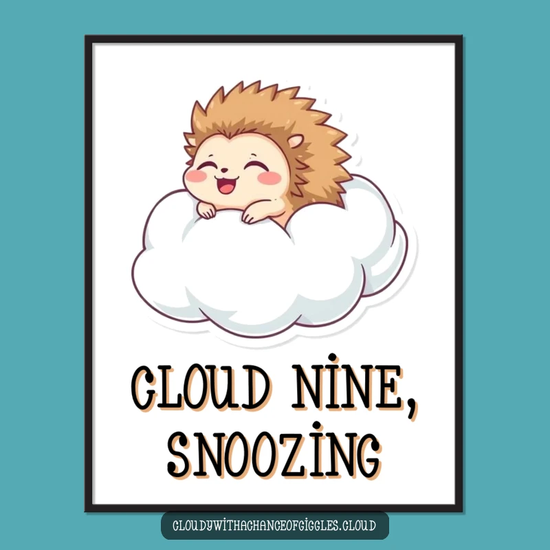 Funny Hedgehog Cloud Digital Art: Delighted Roller Printable, Instant Funny Gift