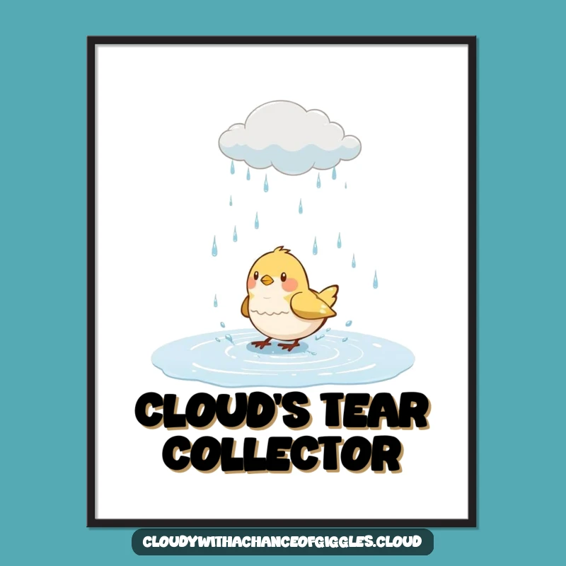 Funny Bird Splashing Digital Art: Instant Rain Cloud Cheer, Downloadable Funny Gift