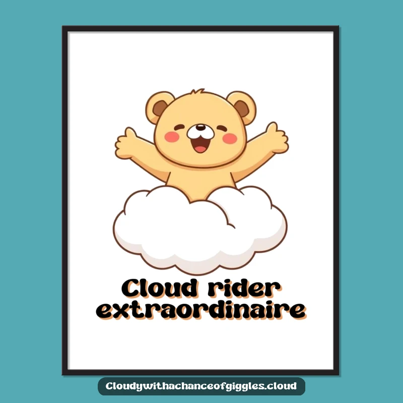 Funny Bear Cloud Ride Digital Print - Gleeful and Hilarious Instant Decor