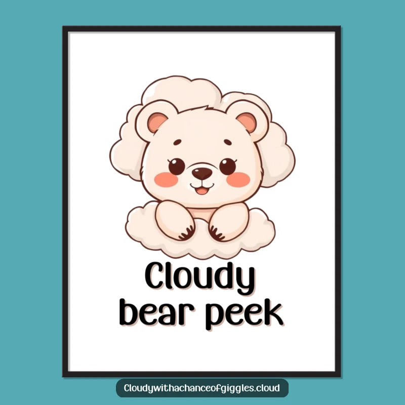 Funny Bear Cub Cloud Peek Digital Art - Instant Whimsical Decor!