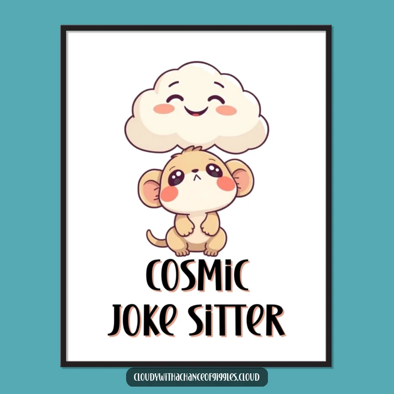 Funny Cloud Face Digital Art: Printable Creature Decor, Instant Funny Gift