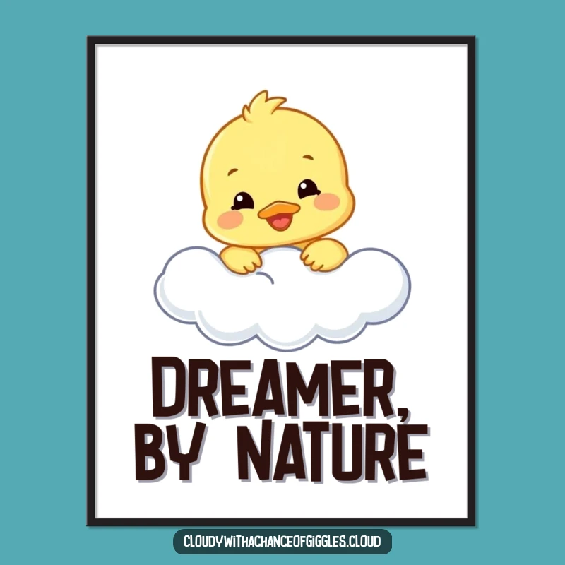 Funny Duckling Cloud Digital Art: Smiling Bird Printable, Instant Funny Gift Download