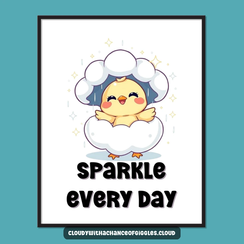 Funny Giggling Chick Cloud Digital Art Print: Instant Joyful Decor