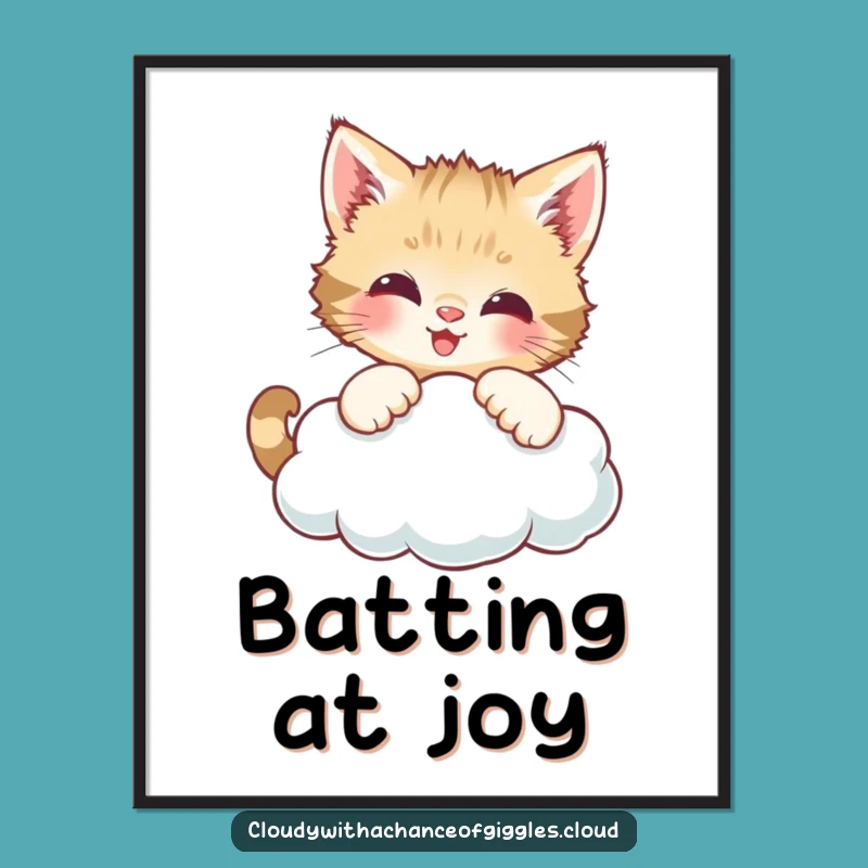 Funny Kitten Cloud Play Digital Art - Instant Adorable Decor