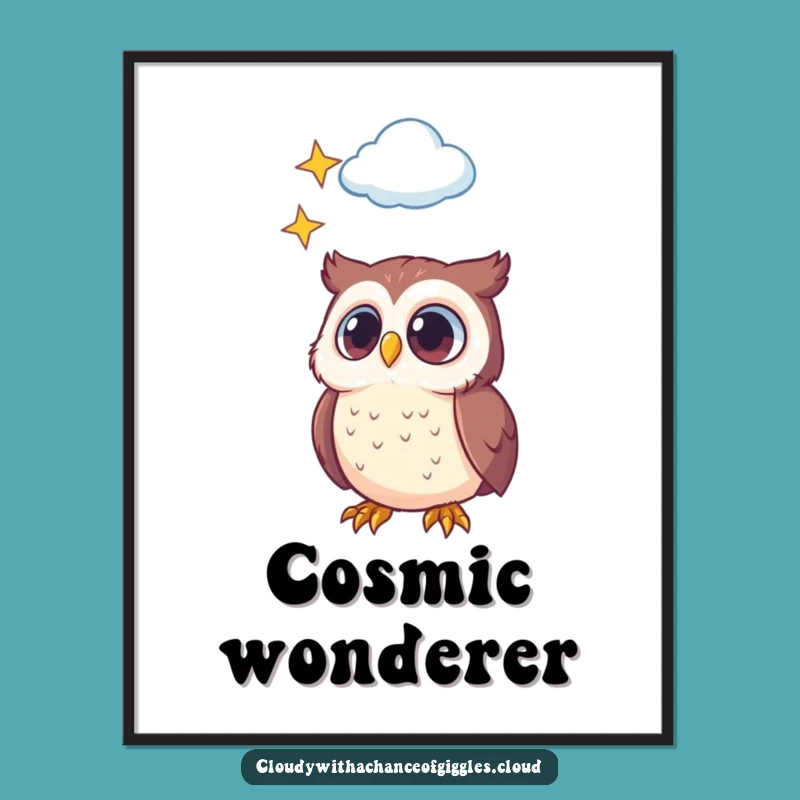Funny Owl Star Cloud Digital Print: Whimsical Art, Instant Funny Download Gift