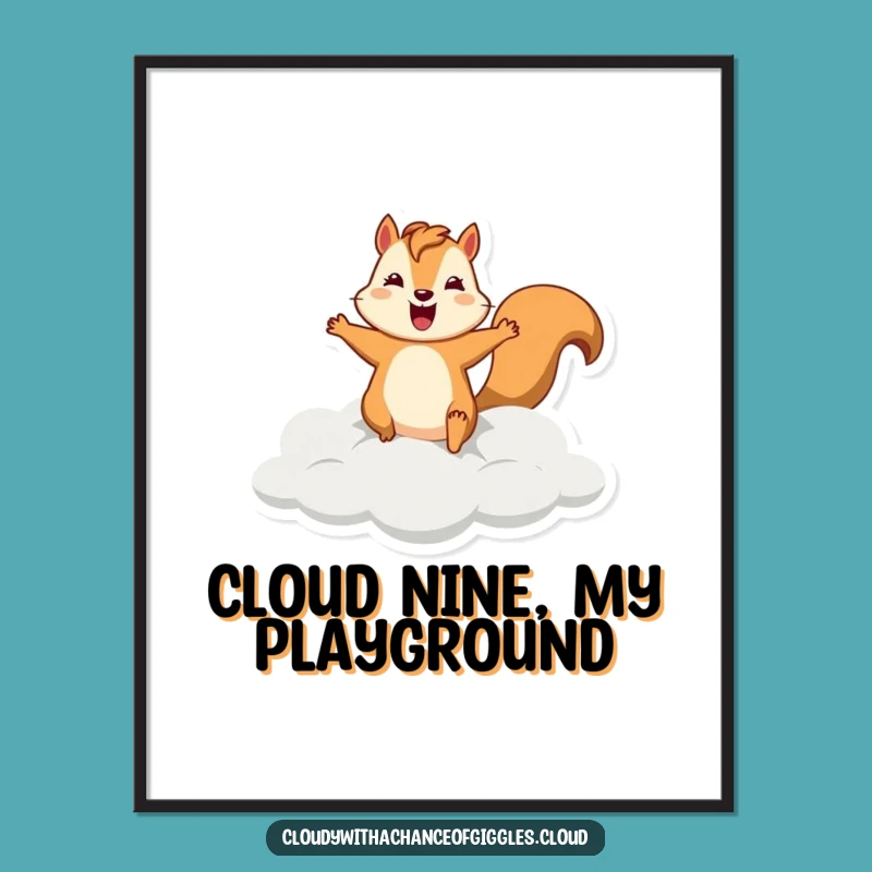 Funny Squirrel Cloud Digital Art: Silly Leaper Printable, Instant Funny Gift