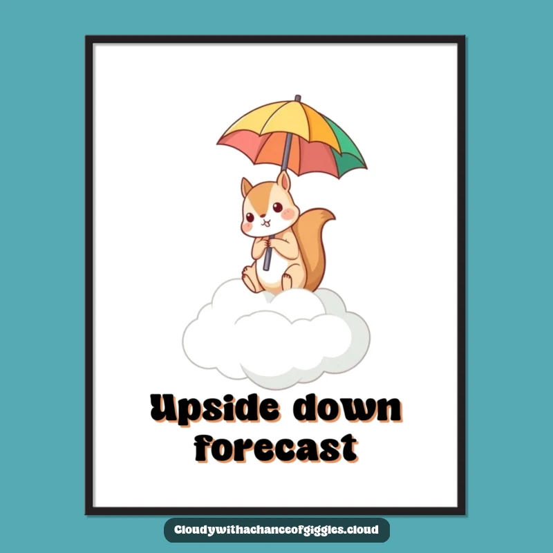 Funny Squirrel Umbrella Digital Art: Instant Whimsy, Upside Down Print Gift!