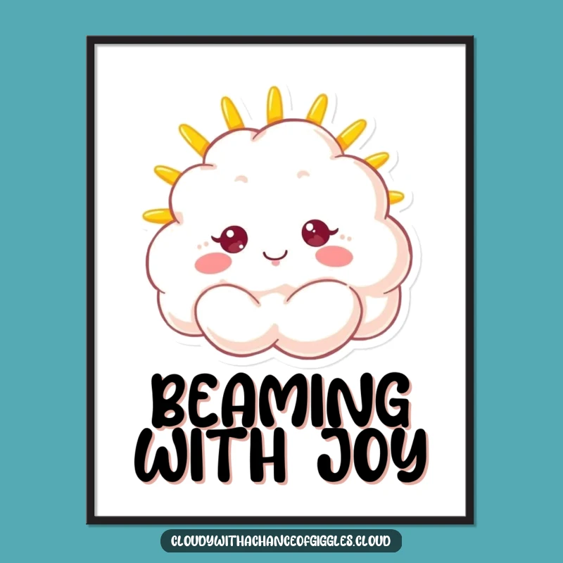 Funny Sunshine Cloud Digital Art Print: Fluffy Character's Bright Smile Wall Decor Gift