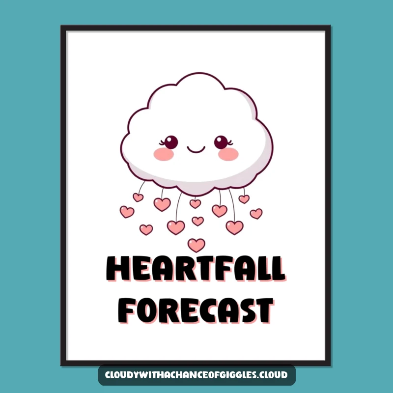 Funny Cloud Heart Rain Digital Art: Instant Joy, Happy Face Print Gift!