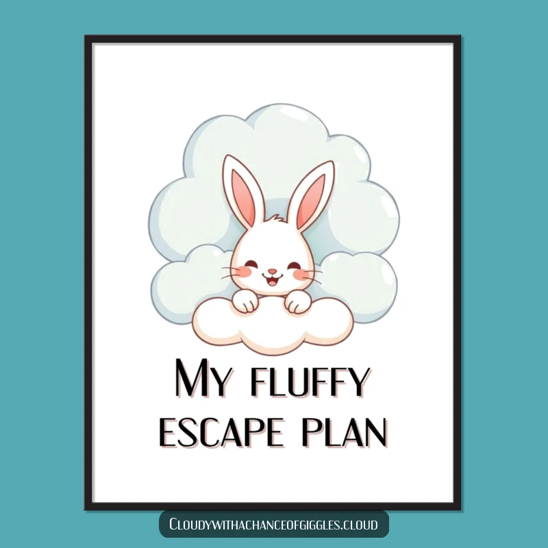 Funny Bunny Cloud Digital Art: Whimsical & Joyful Wall Decor Gift