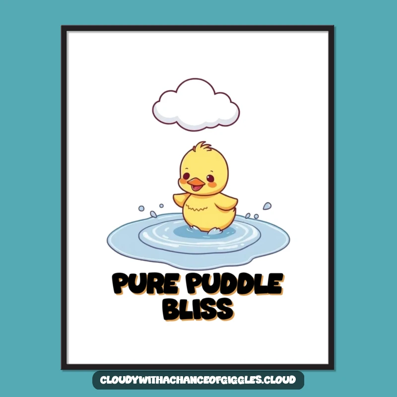 Funny Duckling Puddle Splash Digital Art: Instant Cheerful Wall Decor