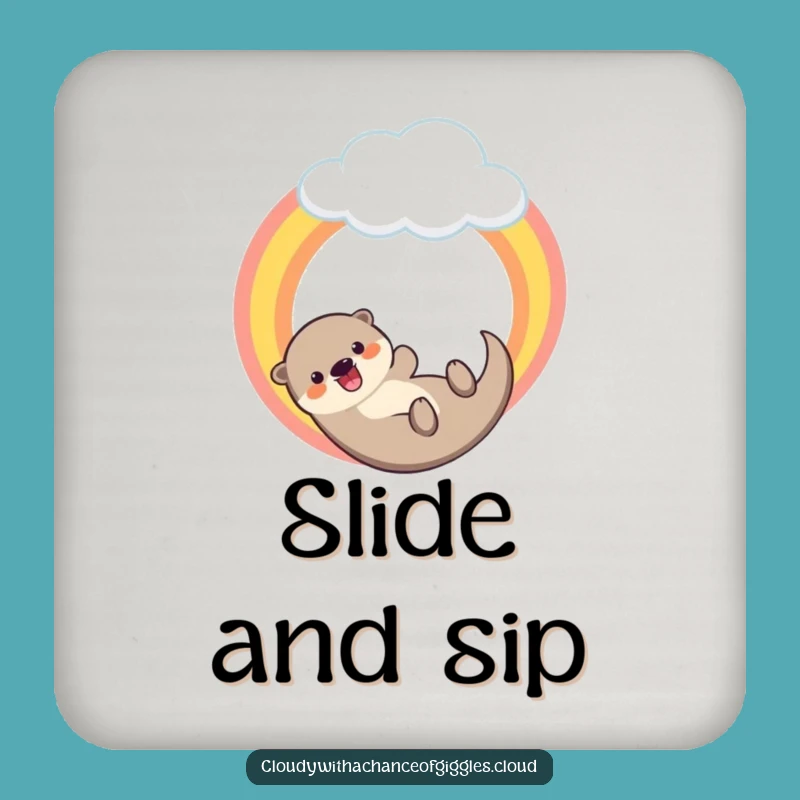 Funny Otter Rainbow Drink Coaster - Protect Surfaces with Colorful Fun