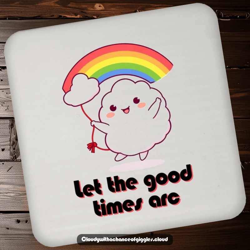 Funny Cloud Rainbow Jump Rope Coaster: A cute cloud character tossing a vibrant rainbow, adding playful charm to any surface.