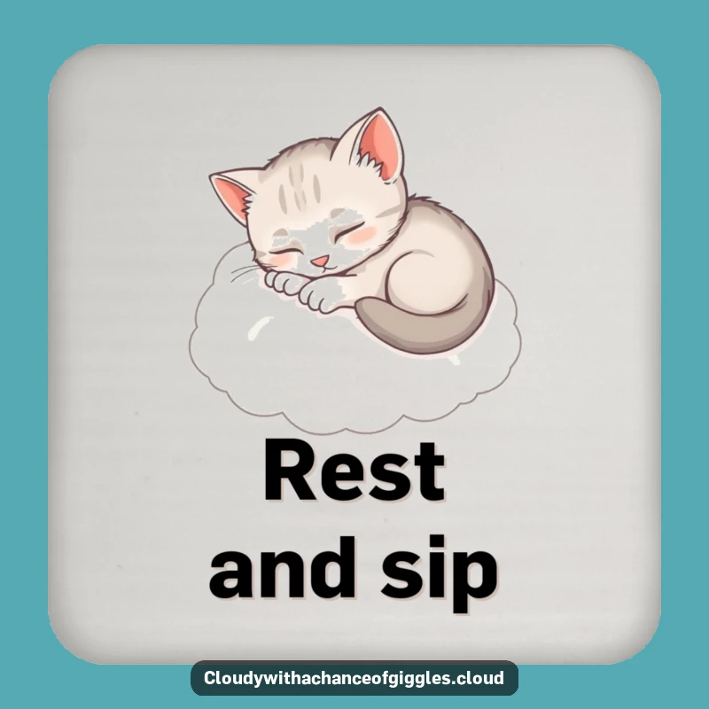Funny Sleepy Kitten Coaster: Cozy Cloud Protection, Adorable Cute & Funny Gift