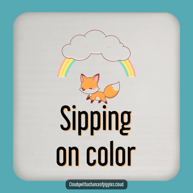 Funny Fox Rainbow Coaster: Cloud Charm Protection, Sweet Funny Gift for Tables