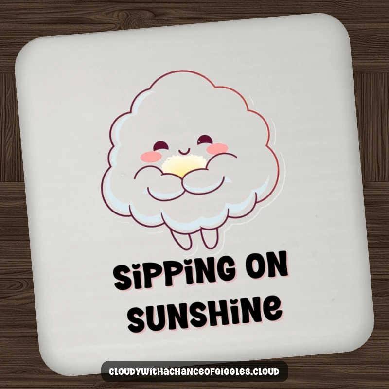 Funny Cloud Sunbeam Hug Coaster: A cheerful cloud character embracing a small sunbeam, adding warmth and charm to any surface.