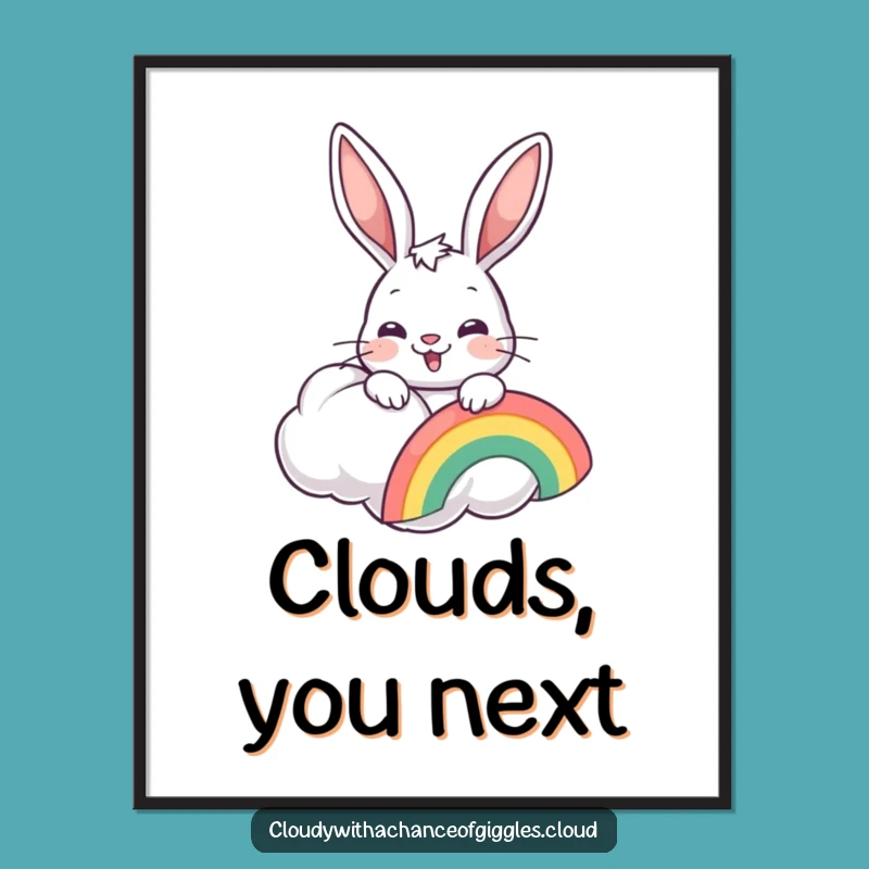 Funny Bunny Rainbow Cloud Poster: Whimsical Wall Art for Cheerful Spaces