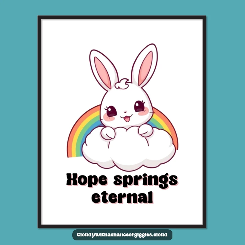 Funny Bunny Rainbow Poster - Cloud Peek Art, Great Decor