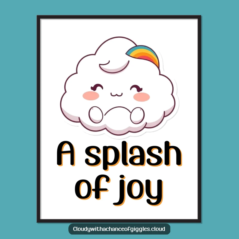Funny Cloud Animal Poster: Rainbow Hat Wave, Cheerful Greeting Art
