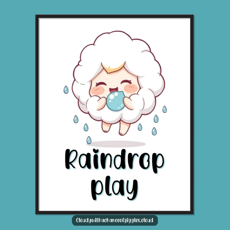 Funny Cloud Child Poster: Giggling raindrop art, a whimsical and funny gift!