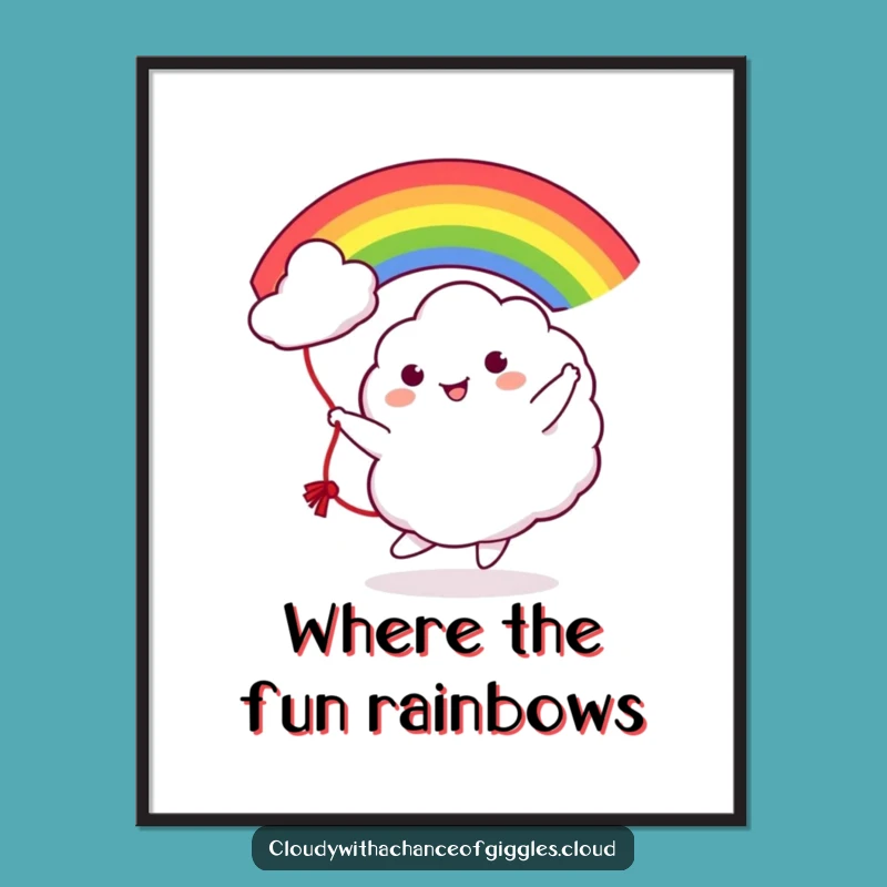 Funny Cloud Rainbow Jump Rope Poster: Whimsical Wall Art, Cute Funny Gift Decor