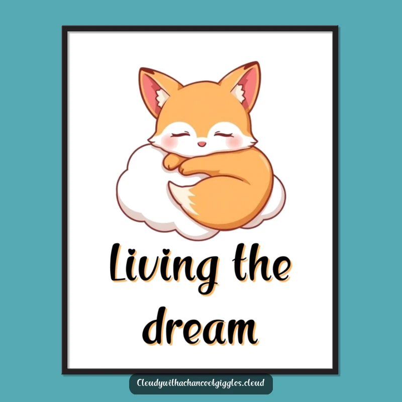 Funny Sleepy Fox Cloud Poster - Dreamy & Hilarious Wall Art