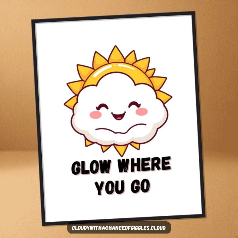 Funny sun and cloud poster, a smiling sun peeking from behind a happy, puffy cloud, bringing cheerful humor to decor.