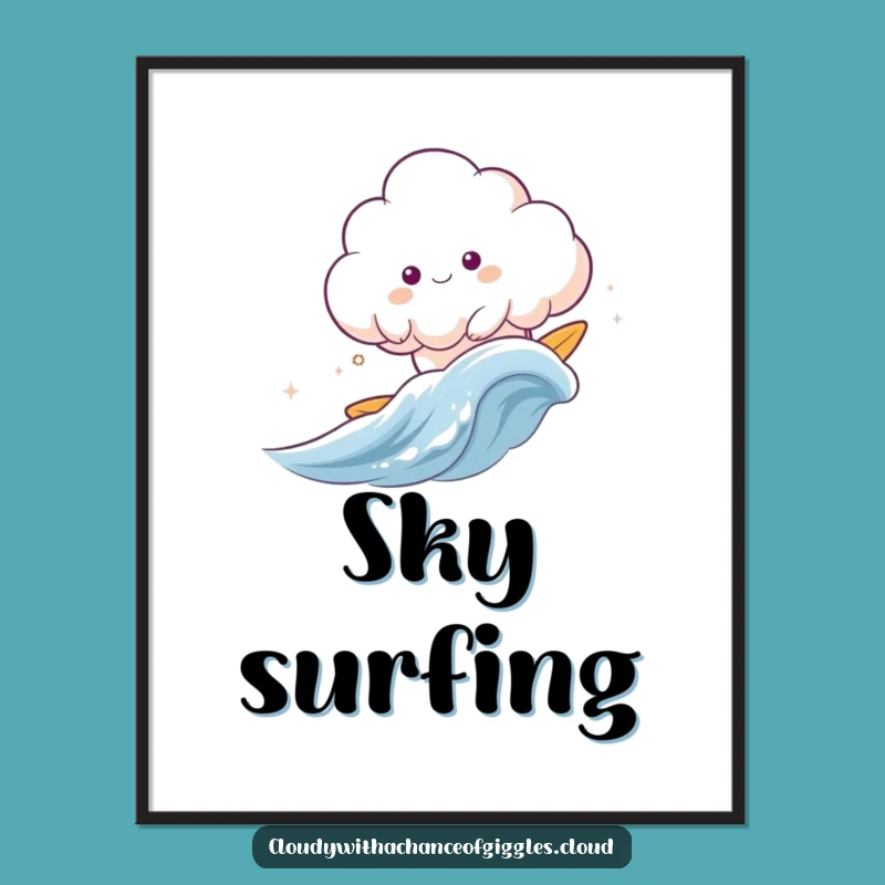 Funny Surfing Cloud Animal Poster - Whimsical Wall Art for Dreamy Spaces!