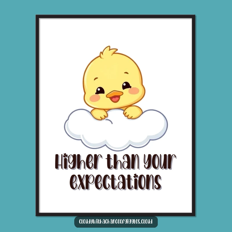 Funny Duckling Cloud Poster: Whimsical Smiling Bird Art, Excellent Funny Gift for Decor