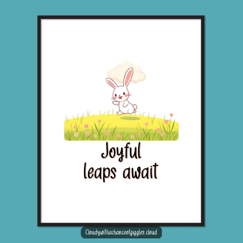 Funny Rabbit Hopping Poster: Whimsical Cloud Art, Charming Funny Gift for Walls