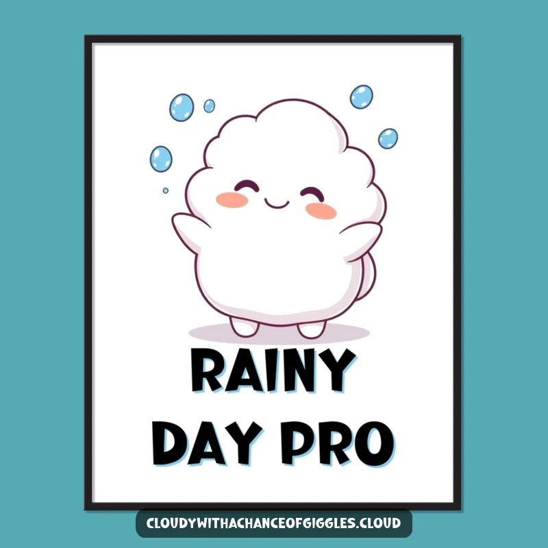 Funny Cloud Animal Poster: Juggling Raindrops, Cheerful Weather Art
