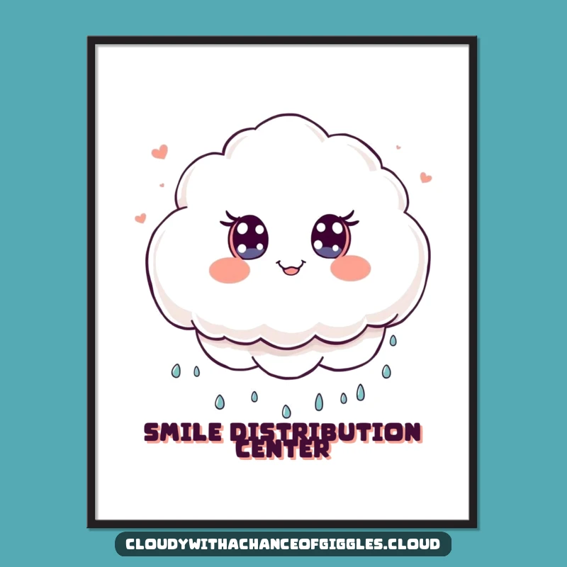 Funny Cloud Smiles Poster: Cute Kawaii Art Print, Perfect Funny Gift