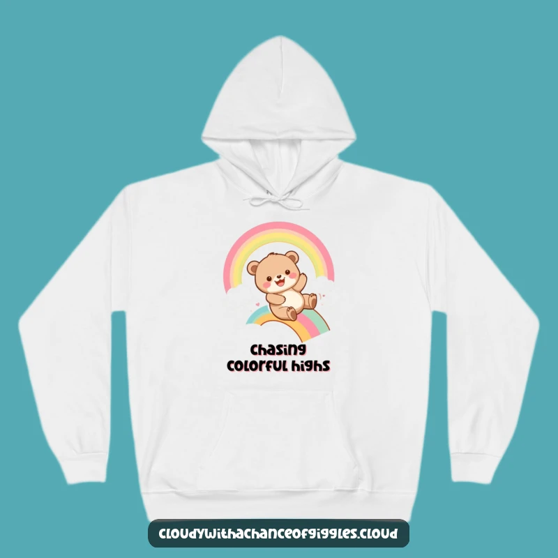 Funny Bear Cub Rainbow Slide Hoodie: Cozy Playful Humor, Great Gift