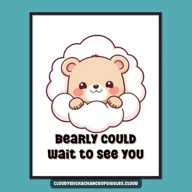 Funny Free Printable Wall Art: Adorable Bear Cub Cloud Peek Decor